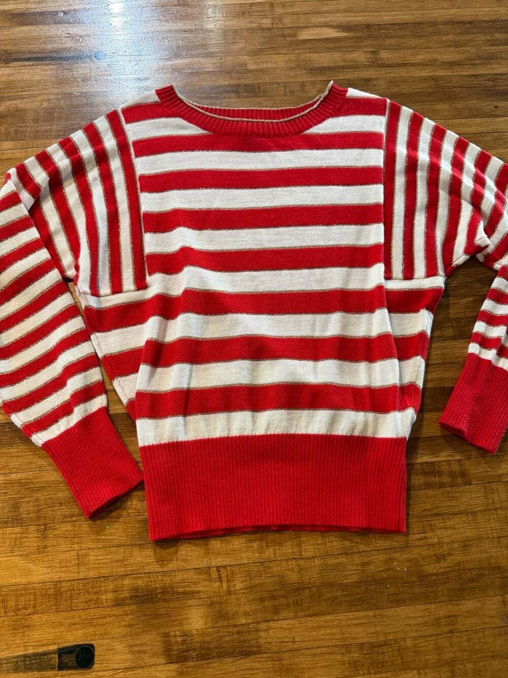 Ellen Tracy Red and Ivory Stripe Knit Sweater - Medium (v1)